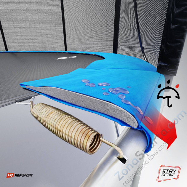 Батут Atlas Sport 312 см - 10ft Basic (3 ноги) с внешней сеткой и лестницей Blue