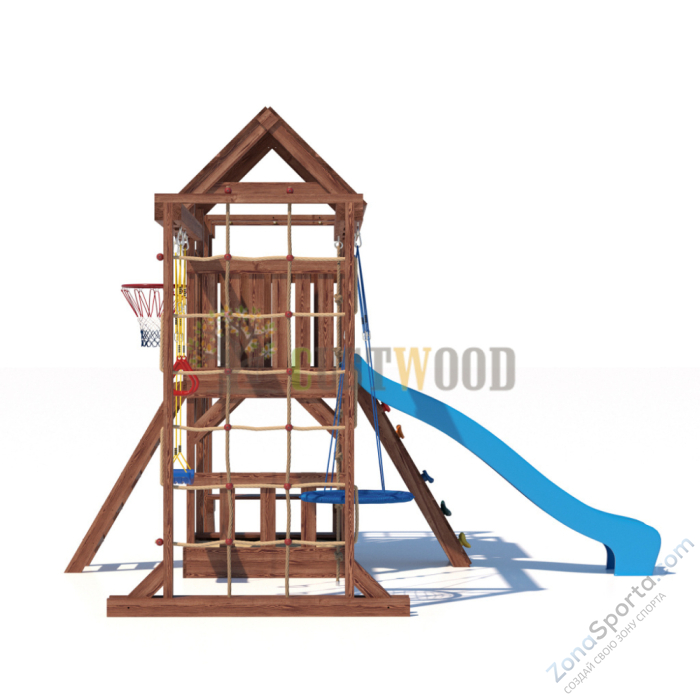 Детская деревянная игровая площадка для улицы дачи CustWood Scout SC10 с деревянной крышей