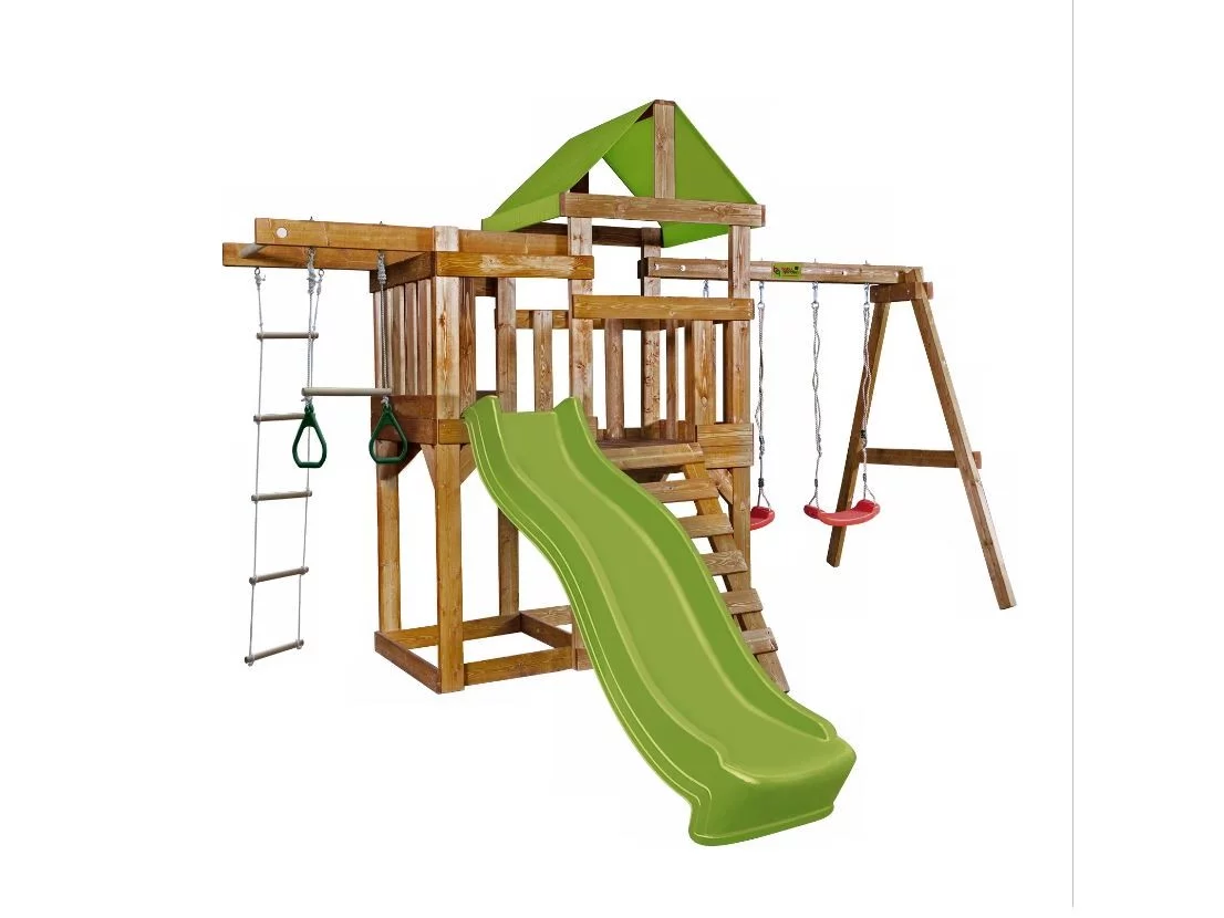 Детская игровая площадка BabyGarden Play 6 LG с турником, веревочной лестницей, кольцами и светло-зеленой горкой 2,20 метра