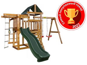 Детская игровая площадка BabyGarden Play 8 DG с балконом, турником, веревочной лестницей, трапецией и темно-зеленой горкой 2,20 метра