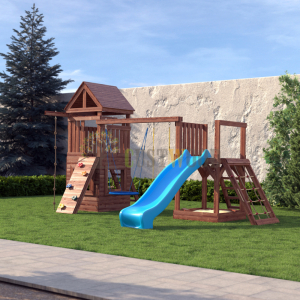 Детская деревянная игровая площадка для улицы дачи CustWood Scout SC9 с деревянной крышей