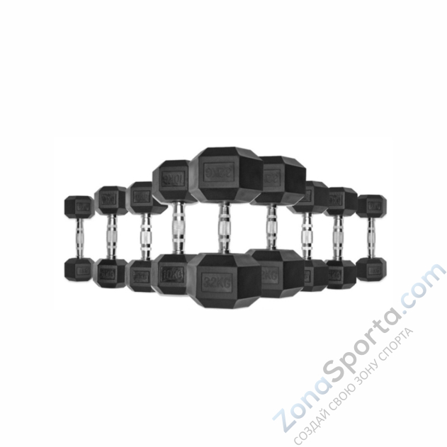 Гексагональные обрезиненные гантели от 42,5 до 50 кг UltraGym UG1013