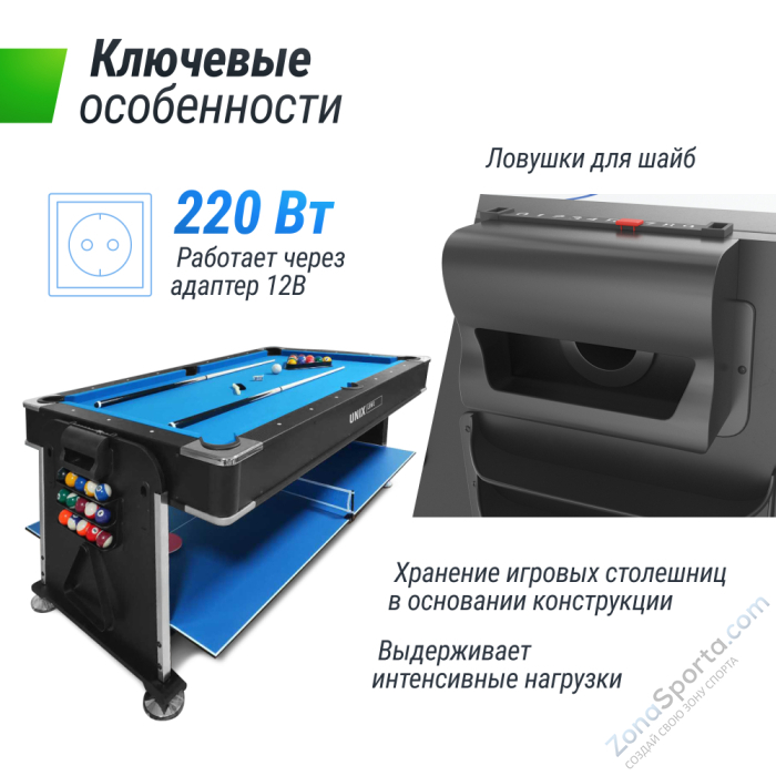 Игровой стол Unix Line Трансформер 4 в 1 (204х112 cм) Black