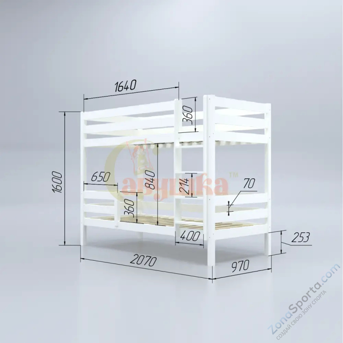 Кровать детская двухъярусная Савушка-01 80х160 серая