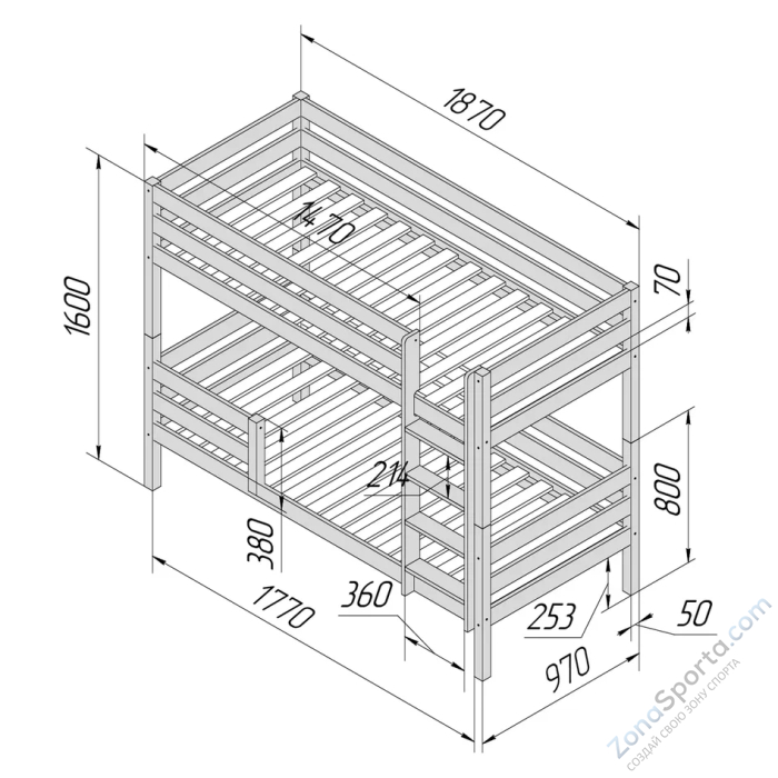 Кровать детская двухъярусная Савушка-01 90х180 голубая