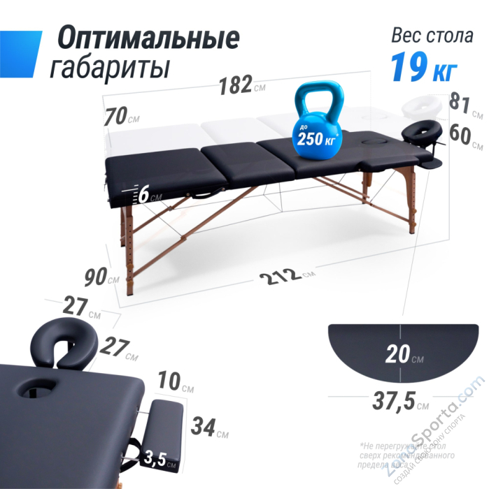 Массажный стол Unix Standard 3 Section Black Массажный стол Unix Standard 3 Section Black