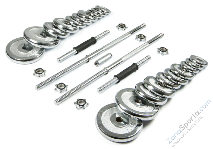 Набор хромированных гантелей и штанга Atlas Sport  50 кг в чемодане