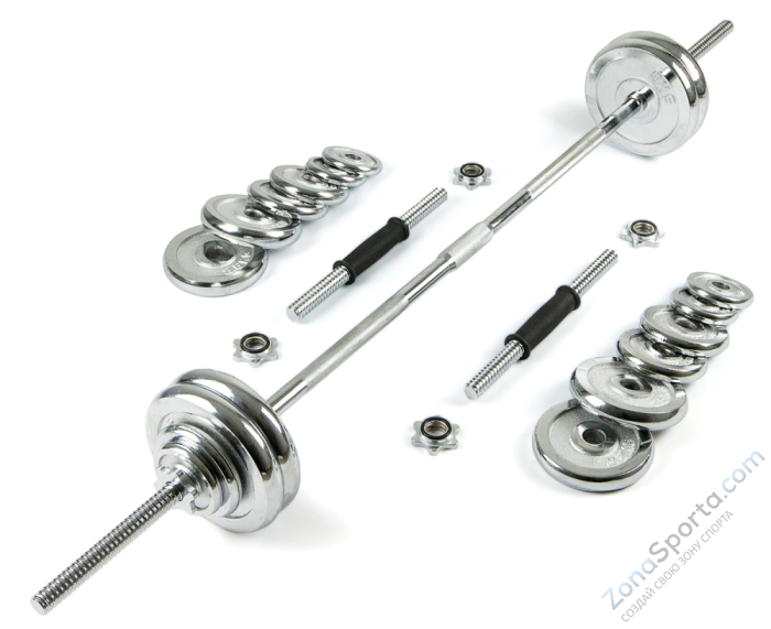 Набор хромированных гантелей и штанга Atlas Sport  50 кг в чемодане