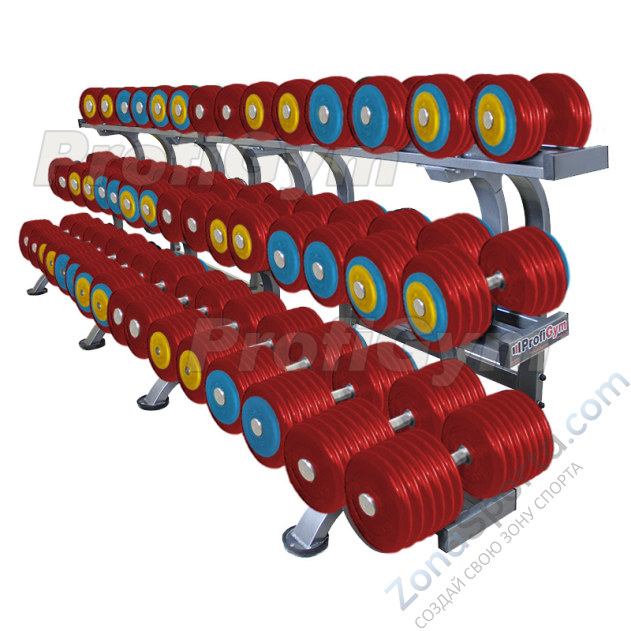 Обрезиненный цветной гантельный ряд от 11 до 61 кг с шагом 2.5 кг ProfiGym