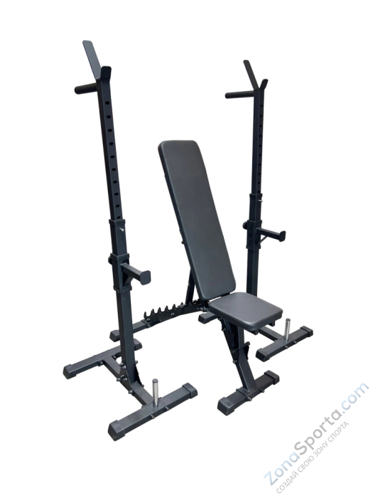 Скамья для жима + Стойки со страховкой и брусьями DEXsport ASD-0090_Black+ASD-0140-JAX-Black