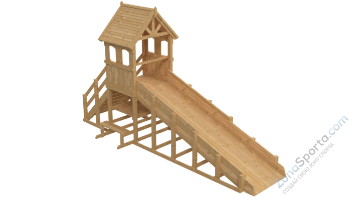 Зимняя деревянная заливная горка Теремок 1 (без окраски)