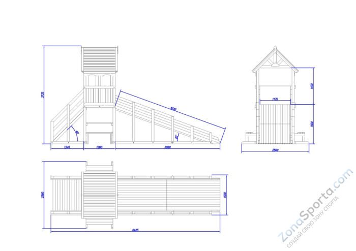 Зимняя деревянная заливная горка Теремок 1 (пропитка)